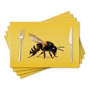 BaHomeck placemats Set of 4 rectangle Linen Cotton Placemats for Dining Table Washable Heat Resistant,Render Of Bee Isolated,18*12inch