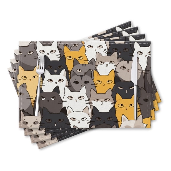 BaHomeck placemats Set of 4 rectangle Linen Cotton Placemats for Dining Table Washable Heat Resistant,Seamless Pattern Of Cartoon Cats,18*12inch