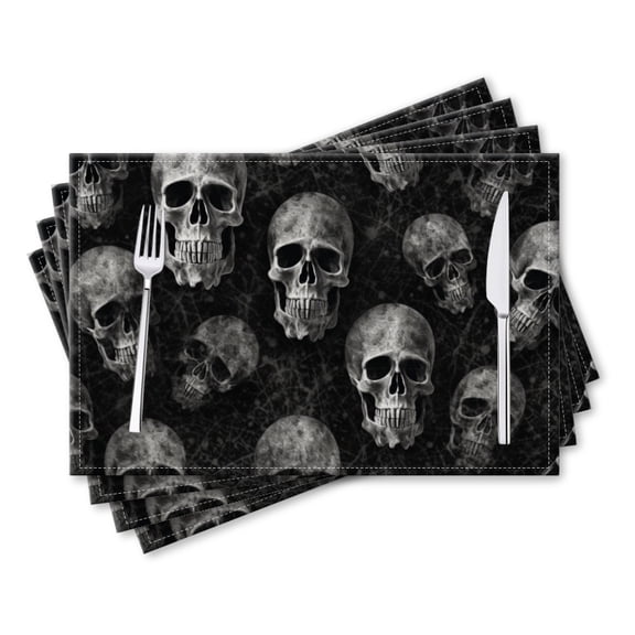 BaHomeck placemats Set of 4 rectangle Linen Cotton Placemats for Dining Table Washable Heat Resistant,Seamless Pattern Of Skulls,18*12inch