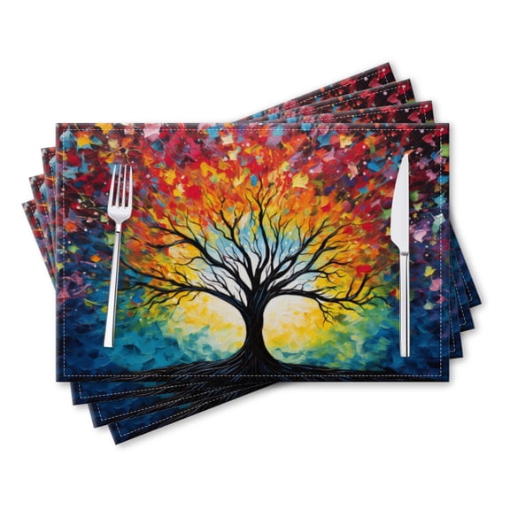 BaHomeck placemats Set of 4 rectangle Linen Cotton Placemats for Dining Table Washable Heat Resistant,Vibrant Tree Of Life,18*12inch