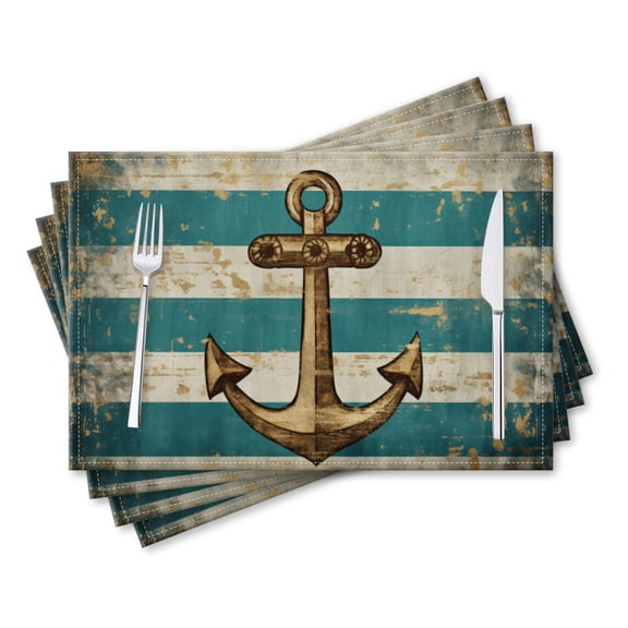 BaHomeck placemats Set of 4 rectangle Linen Cotton Placemats for Dining Table Washable Heat Resistant,Vintage Nautical Anchor,18*12inch