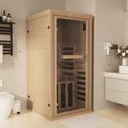 BaPiPro 1-2 Person Home Far Infrared Sauna Room, 1260W High-Efficiency Heating Hemlock Wood Indoor Sauna Spa with Control Panel, LED Lighting, Bluetooth Music Function for Home, Gym, 3'x5.5'