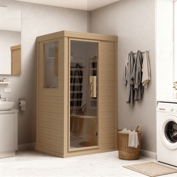 BaPiPro 1 to 2 Person Infrared Sauna Room for Home Spa, Wooden Indoor Sauna Spa with Control Panel, 10 Chromotherapy, Bluetooth Speakers for Home, Gym