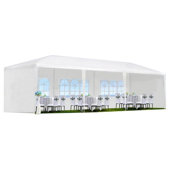BaPiPro 10'×30' Canopy Tent with 5 Detachable Sidewalls, Portable Sidewall-Free Design, Easy Setup Waterproof for Outdoor Wedding Part Event, Patio Garden, White