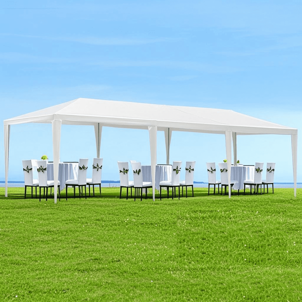 BaPiPro 10'×30' White Folding Awning Outdoor Gazebo, Sidewall-Free Design with Waterproof PE Frame for Patio Garden Outdoor Use