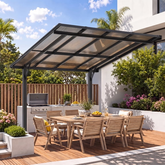 BaPiPro 10' x 8' Gazebo for Patio, Hard Top Lean to Gazebo Pergola Carport, Freestanding Shelter Pergolas and Gazebos Clearance with Patio Roof, Wall-Mounted Heavy Duty Awnings for Patio, Decks