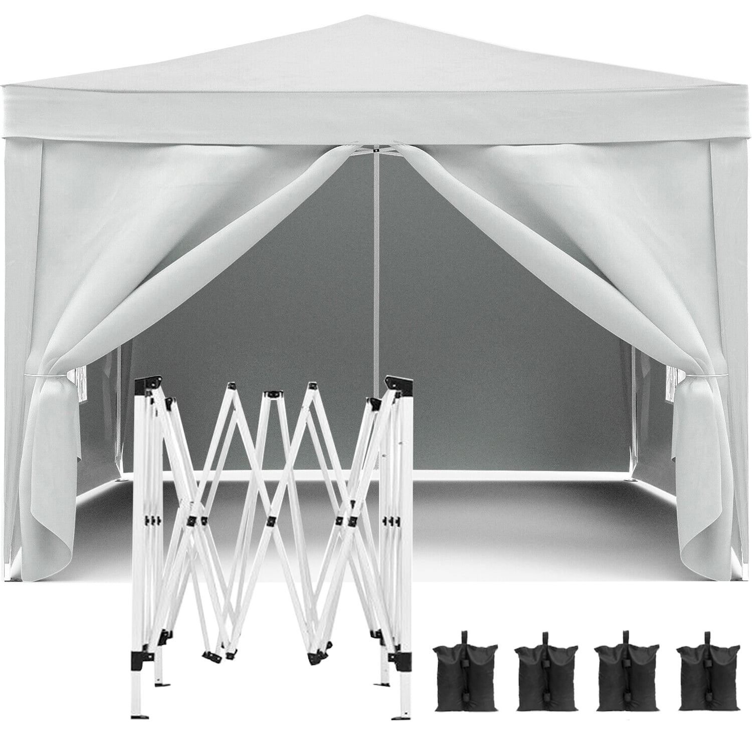 BaPiPro 10'x10' Pop up Canopy Tent, Folding Outdoor Gazebo Party Event Tent with 4 Removable Sidewalls, Portable Instant Shelter with Weight Bag & Carry Bag, White