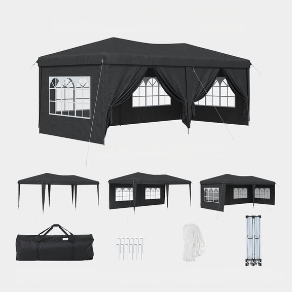 BaPiPro 10'x20' Party Tent with 6 Removable Sidewalls, Waterproof Outdoor Canopy Tent, Easy Setup, Height Adjustable Portable Event Tent for Parties, Wedding, Black