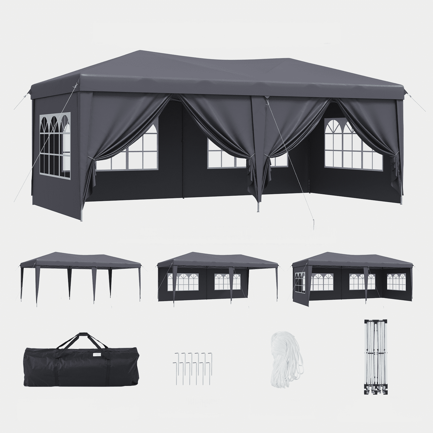 BaPiPro 10'x20' Party Tent with 6 Removable Sidewalls, Waterproof Outdoor Canopy Tent, Easy Setup, Height Adjustable Portable Event Tent for Parties, Wedding, Gray
