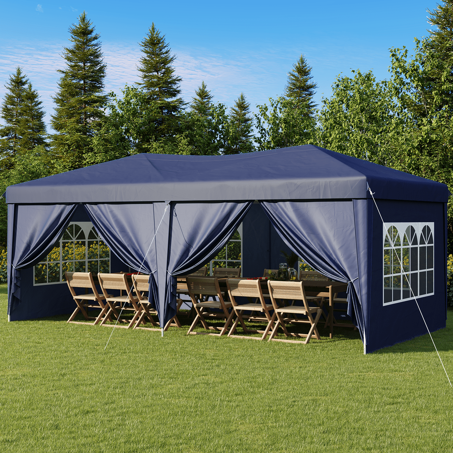 BaPiPro 10'x20' Pop up Canopy Tent, Folding Outdoor Party Wedding Event Tent with 6 Removable Sidewalls, 4 Windows, Portable Instant Shelter Canopy Gazebo, Blue