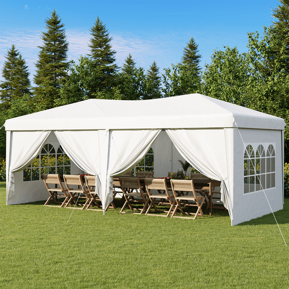 BaPiPro 10'x20' Pop up Canopy Tent, Folding Outdoor Party Wedding Event Tent with 6 Removable Sidewalls, 4 Windows, Portable Instant Shelter Canopy Gazebo, White