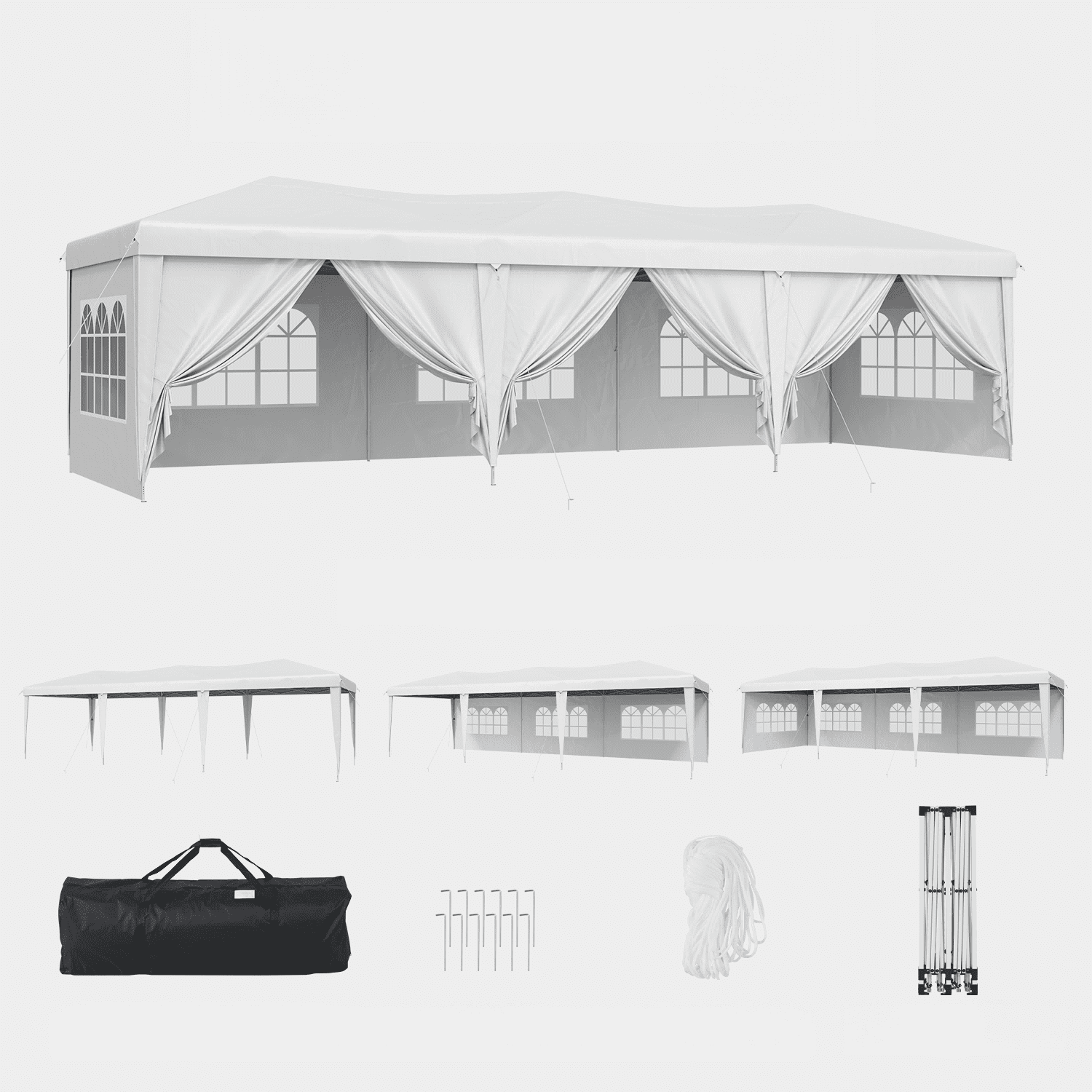 BaPiPro 10'x30' Canopy Tent with 8 Removable Sidewalls, Folding Outdoor Party Wedding Event Tent with Carry Bag, Portable Instant Shelter Canopy, White