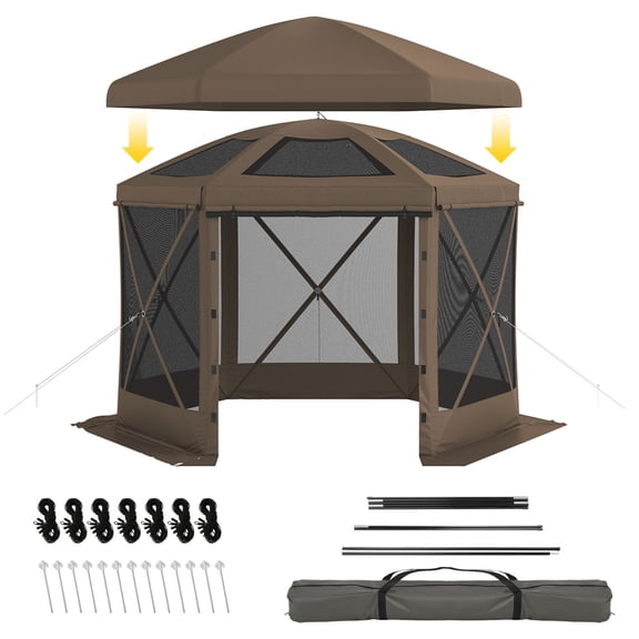 BaPiPro 10x10 FT Pop Up Gazebo with Removable Top for Stargazing, Outdoor Screen House with Sidewalls & Netting, Waterproof Canopy Tent for Patio, Backyard, Camping, Brown