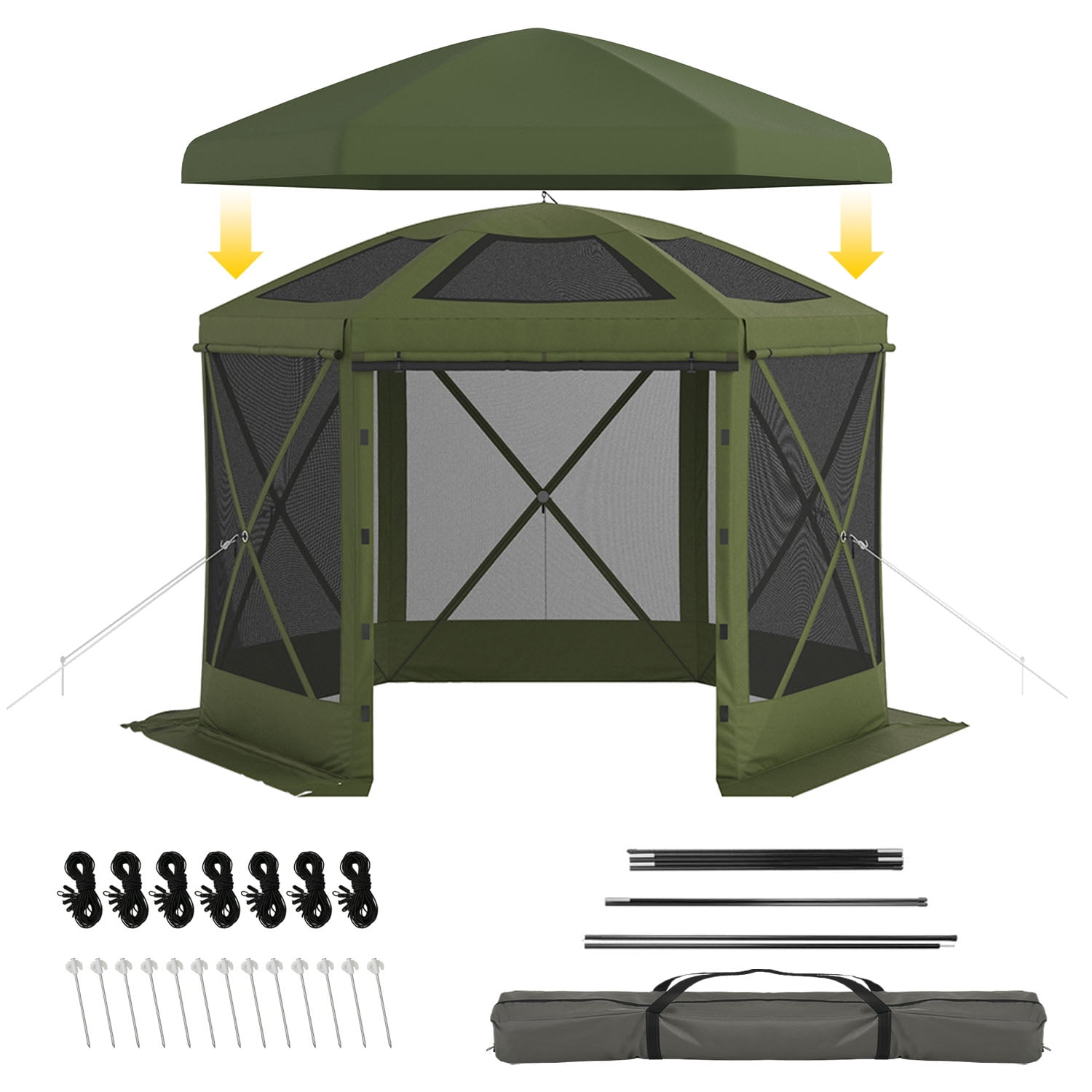 BaPiPro 10x10 FT Pop Up Gazebo with Removable Top for Stargazing, Outdoor Screen House with Sidewalls & Netting, Waterproof Canopy Tent for Patio, Backyard, Camping, Green