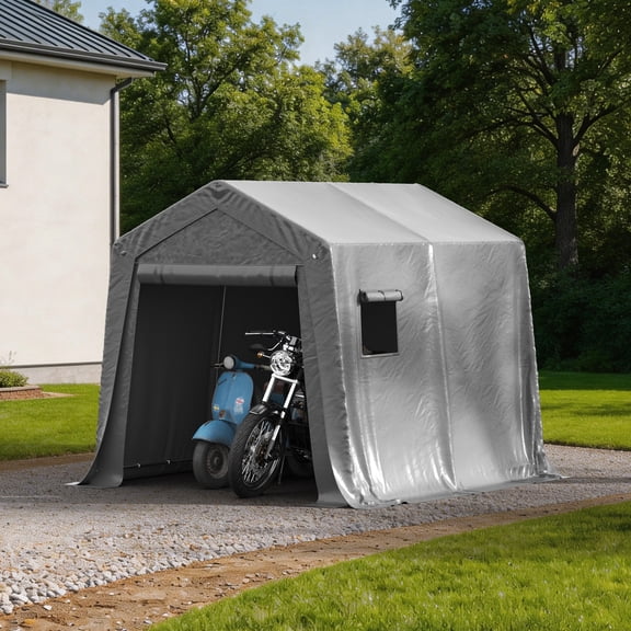 BaPiPro 10x10FT Grey Gable Top Carport, Multifunctional Outdoor Storage Shelter with All-Weather Metal Frame for Patio Vehicle Parking & Outdoor Gear Storage