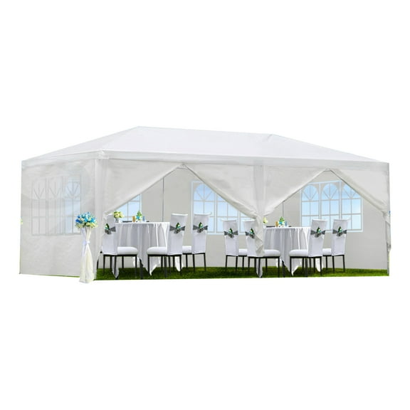BaPiPro 10x20 ft Outdoor Party Canopy Tent with 6 Removable Sidewalls, Waterproof Wedding Gazebo for Backyard & Events, White