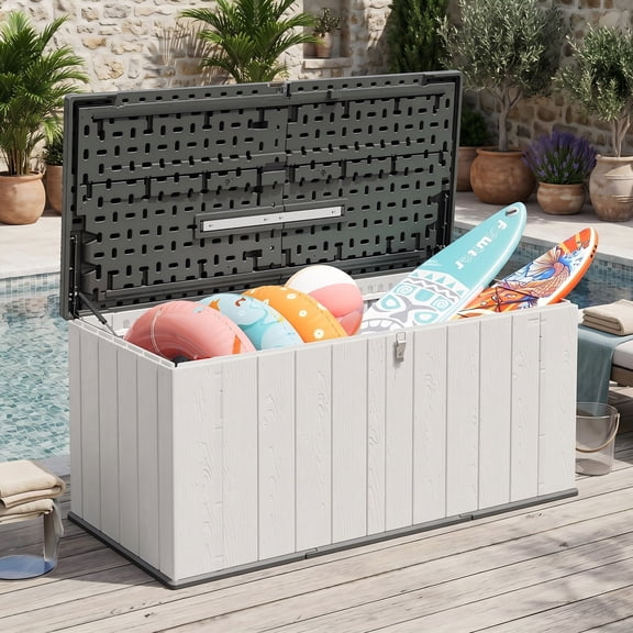 BaPiPro 120 Gallon Outdoor Patio Deck Box, Plastic Resin Storage Box for Garden Backyard Pool, Small Waterproof Storage Bins, 4.7'x2.2', Light Gray