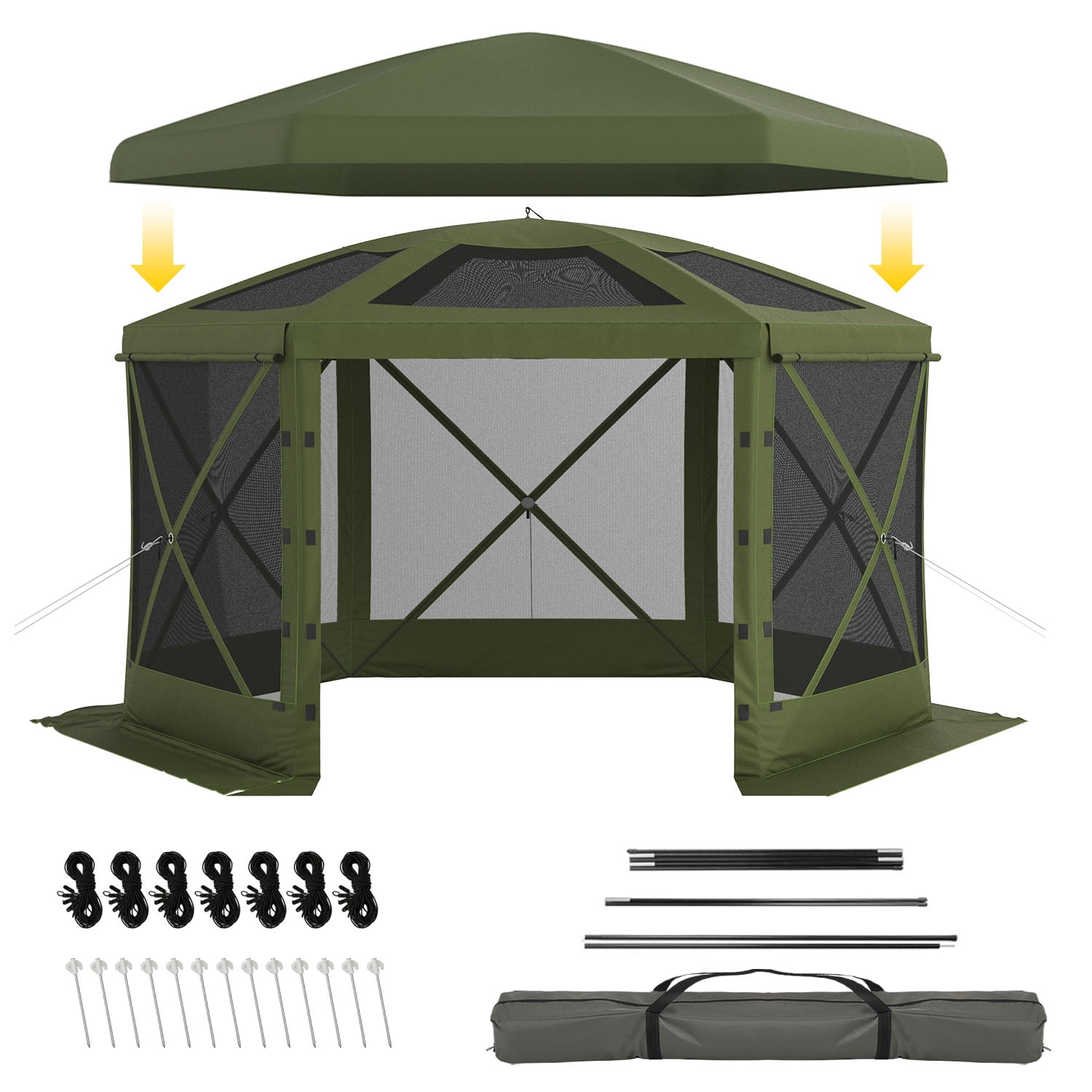 BaPiPro 12x12 FT Pop Up Gazebo with Removable Top for Stargazing, Outdoor Screen House with Sidewalls & Netting, Waterproof Canopy Tent for Patio, Backyard, Camping, Green