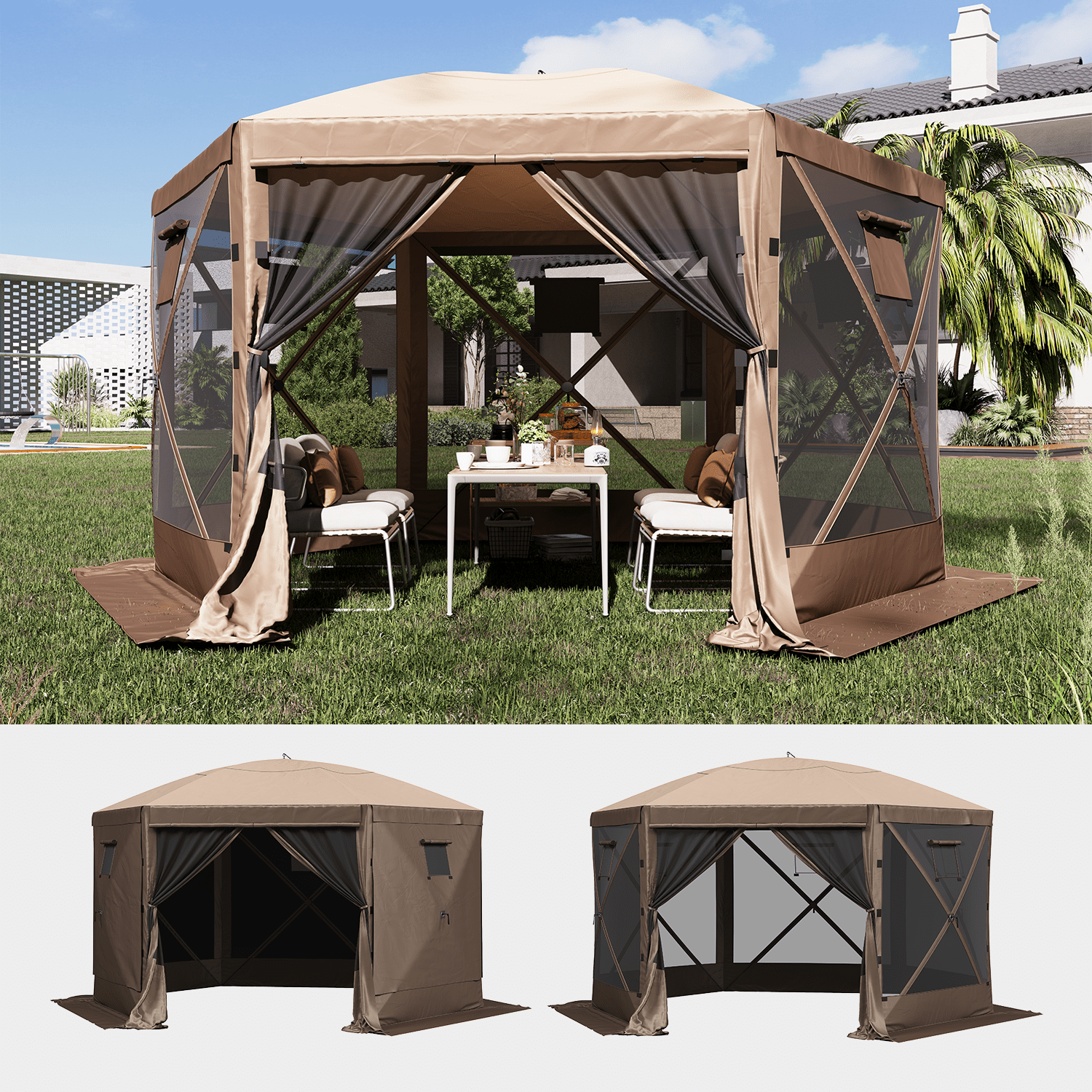 6'X6' Blue Pop Up Canopy Tent, Sun Shelter with Backpack, Quick