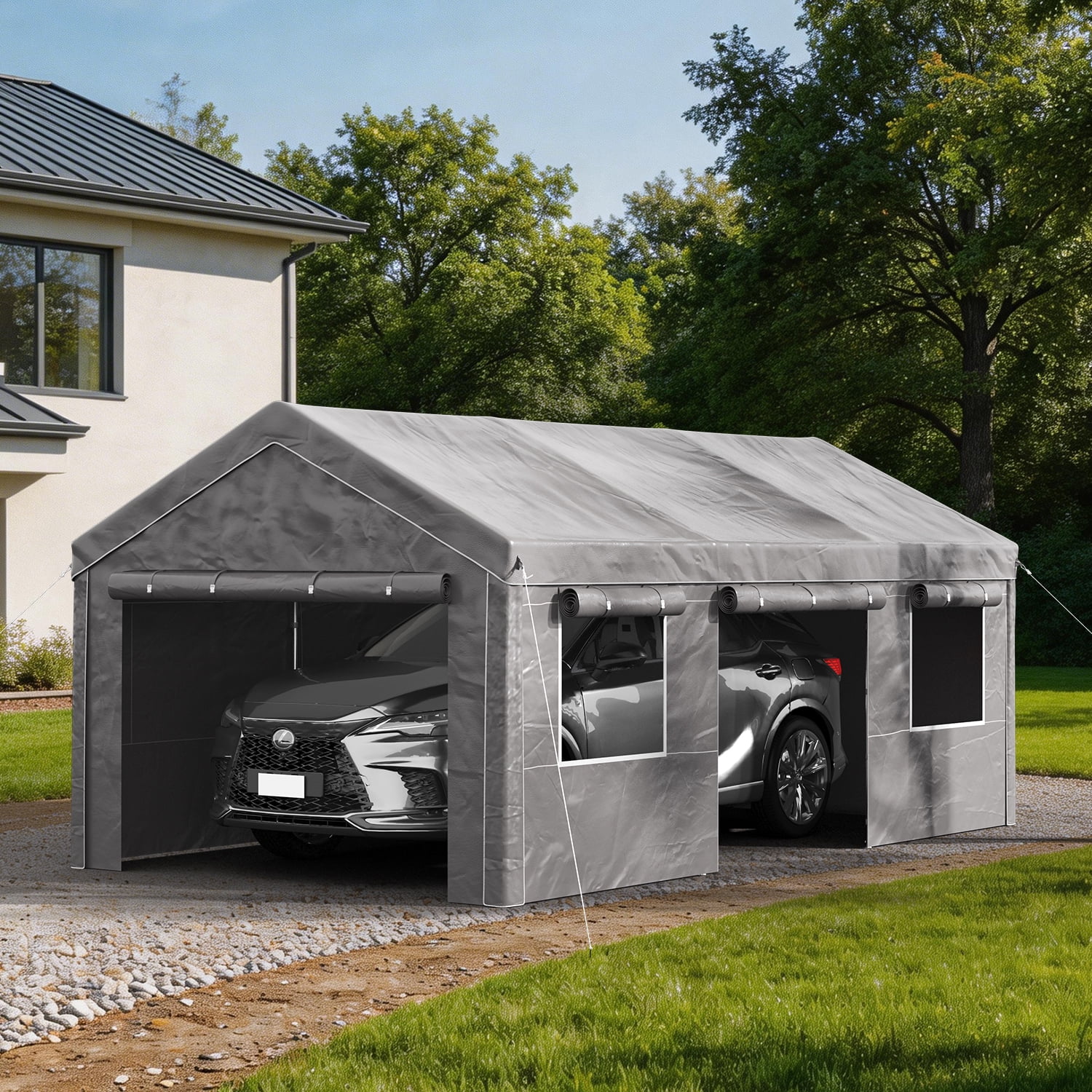 BaPiPro 12x20FT Heavy Duty Carport, Portable Outdoor Garage with Removable Sidewalls & All-Weather Metal Frame for Vehicle Parking, Gray