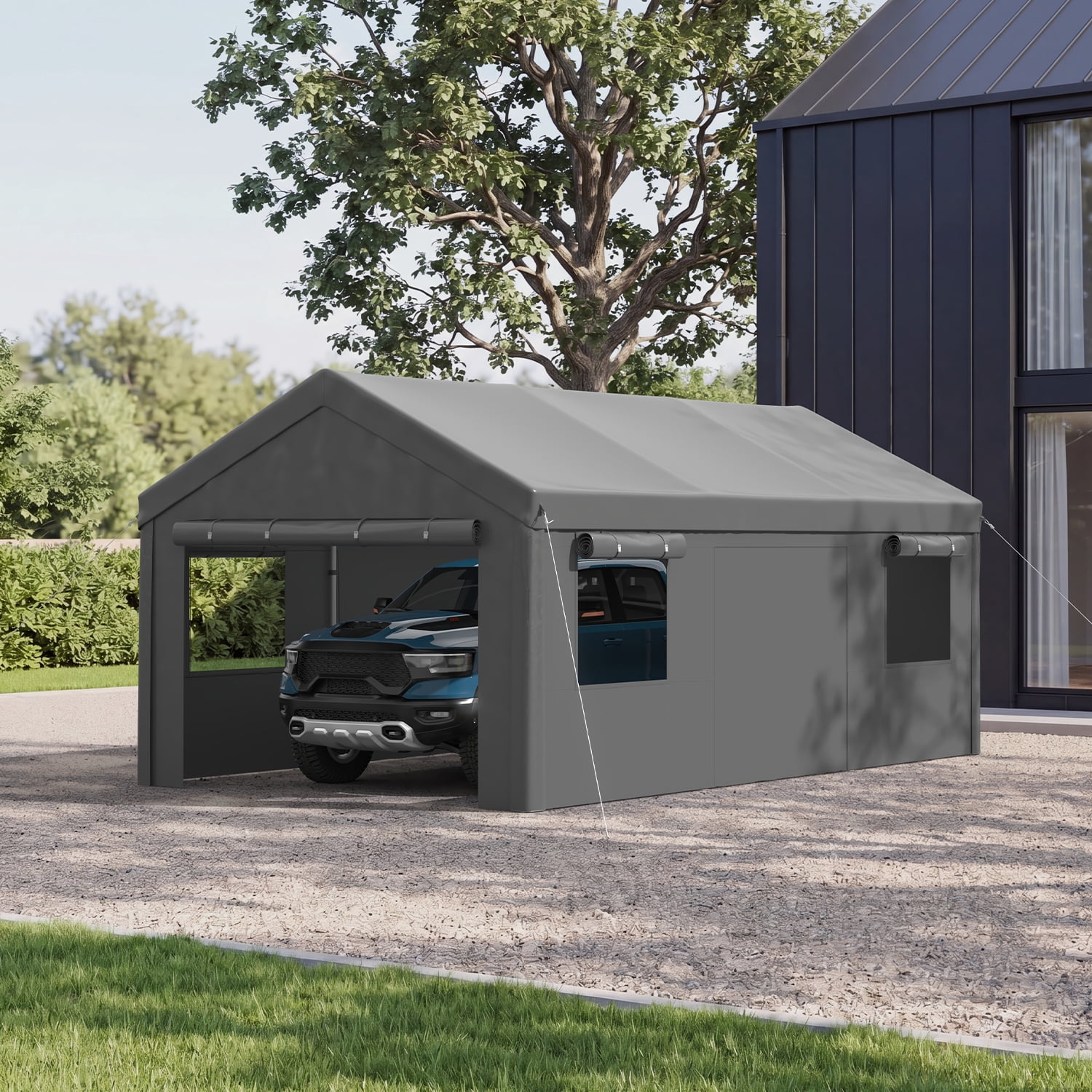 BaPiPro 12x20FT Heavy Duty Carport, Portable Garage Car Canopy with Removable Sidewalls & Roll-Up Doors, Car Shelter for Cars,Trucks and Tools Storage, Gray
