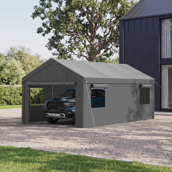 BaPiPro 12x20FT Heavy Duty Carport, Portable Garage Car Canopy with Removable Sidewalls & Roll-Up Doors, Car Shelter for Cars,Trucks and Tools Storage, Gray