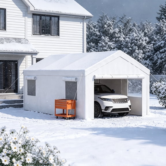 BaPiPro 12x20ft Heavy Duty Carport Canopy, Portable Garage Car Canopy with Removable Sidewalls, Car Shelter for Cars, Boats, and Tools Storage, White