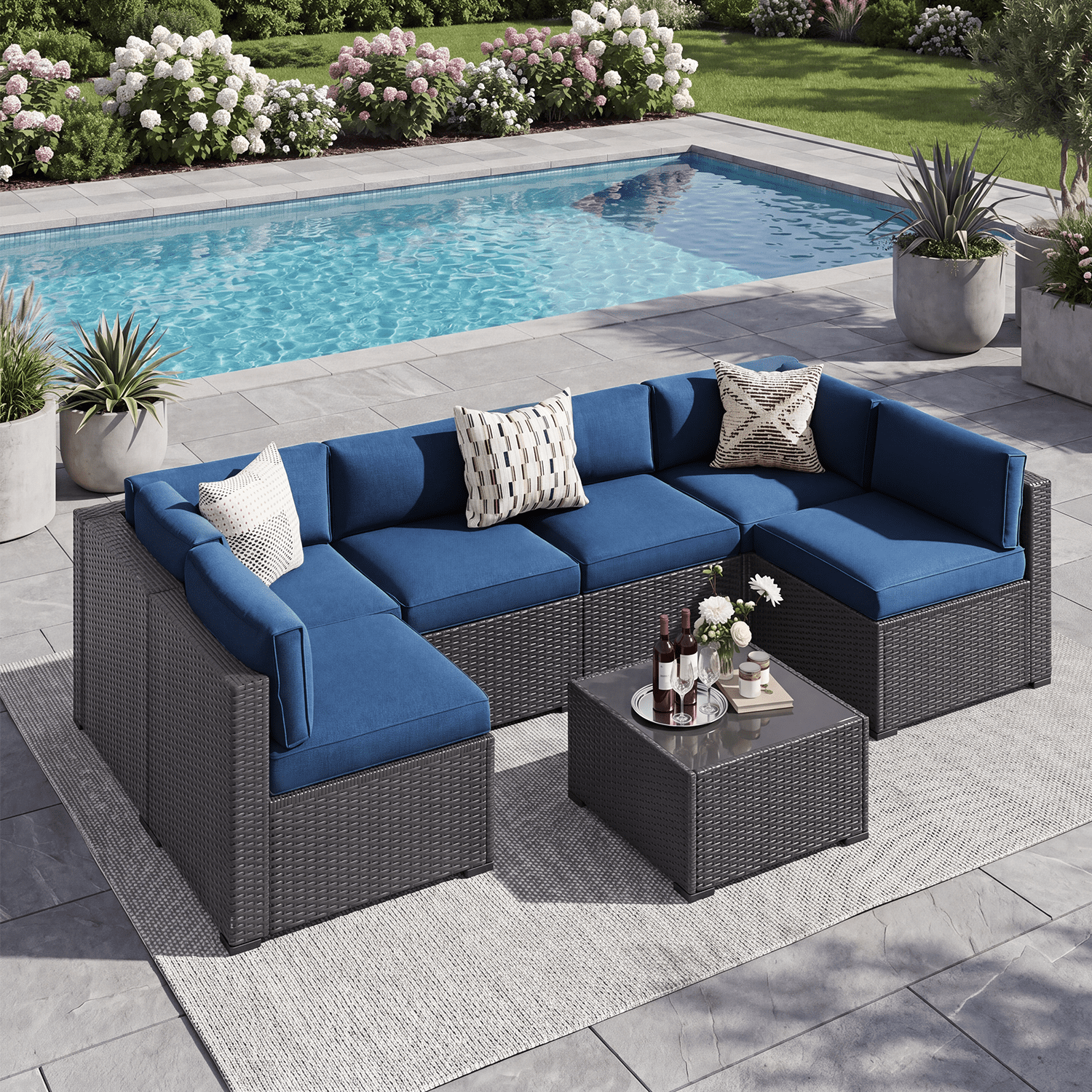 BaPiPro 14 Pack Navy Blue Outdoor Patio Sofa Cushion Replacement Covers, Fade‑Proof, Waterproof & Zippered, Wear‑Resistant, Stain‑Resistant Easy‑to‑Clean Slipcovers for Rattan Sectional Furniture
