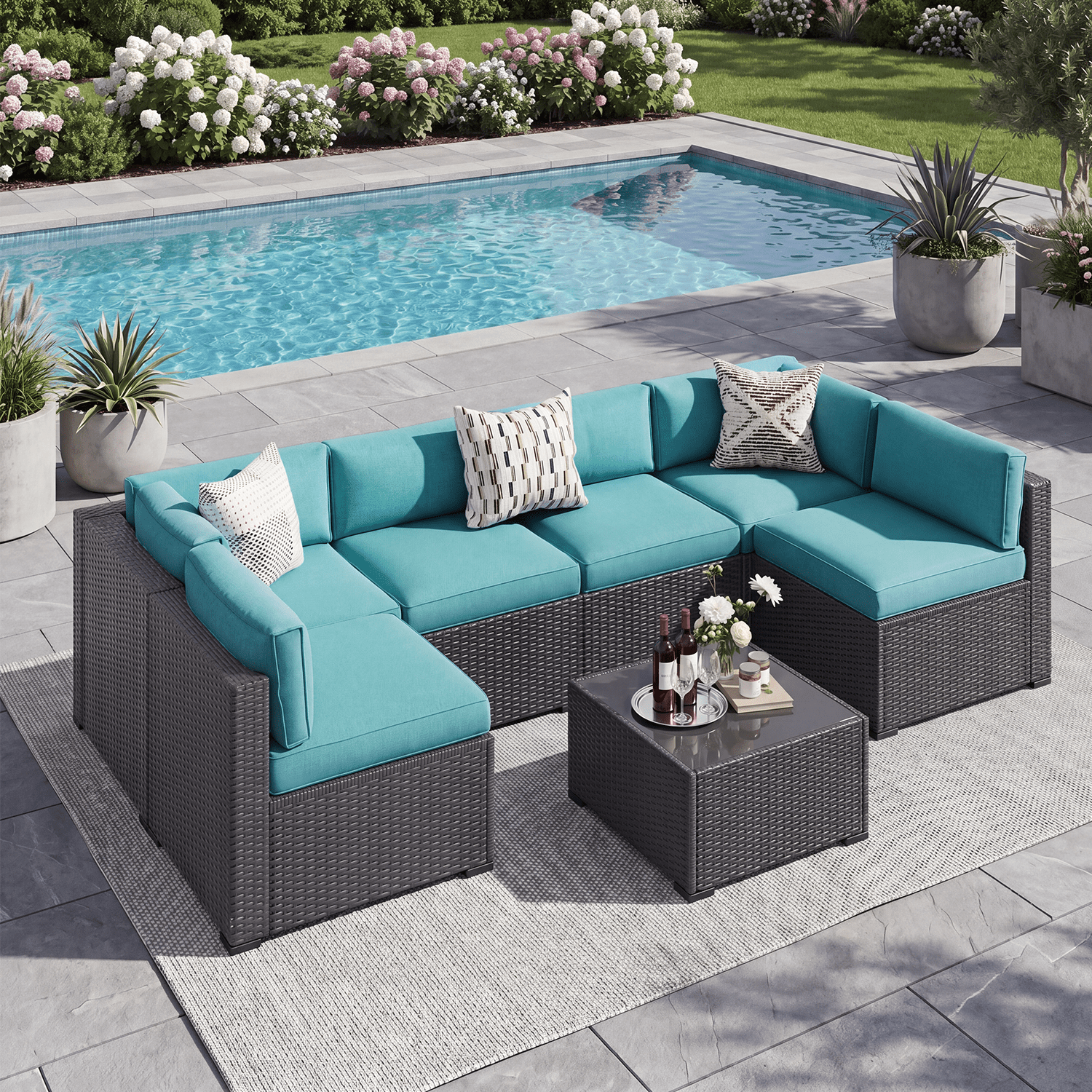 BaPiPro 14 Pack Sky Blue Outdoor Patio Sofa Cushion Replacement Covers, Fade‑Proof, Waterproof & Zippered, Wear‑Resistant, Stain‑Resistant Easy‑to‑Clean Slipcovers for Rattan Sectional Furniture