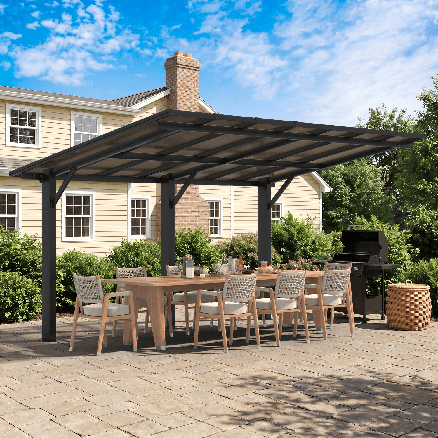 BaPiPro 14' x 10' Gazebo for Patio, Hard Top Lean to Gazebo Pergola Carport, Freestanding Shelter Pergolas and Gazebos Clearance with Patio Roof, Wall-Mounted Heavy Duty Awnings for Patio, Decks
