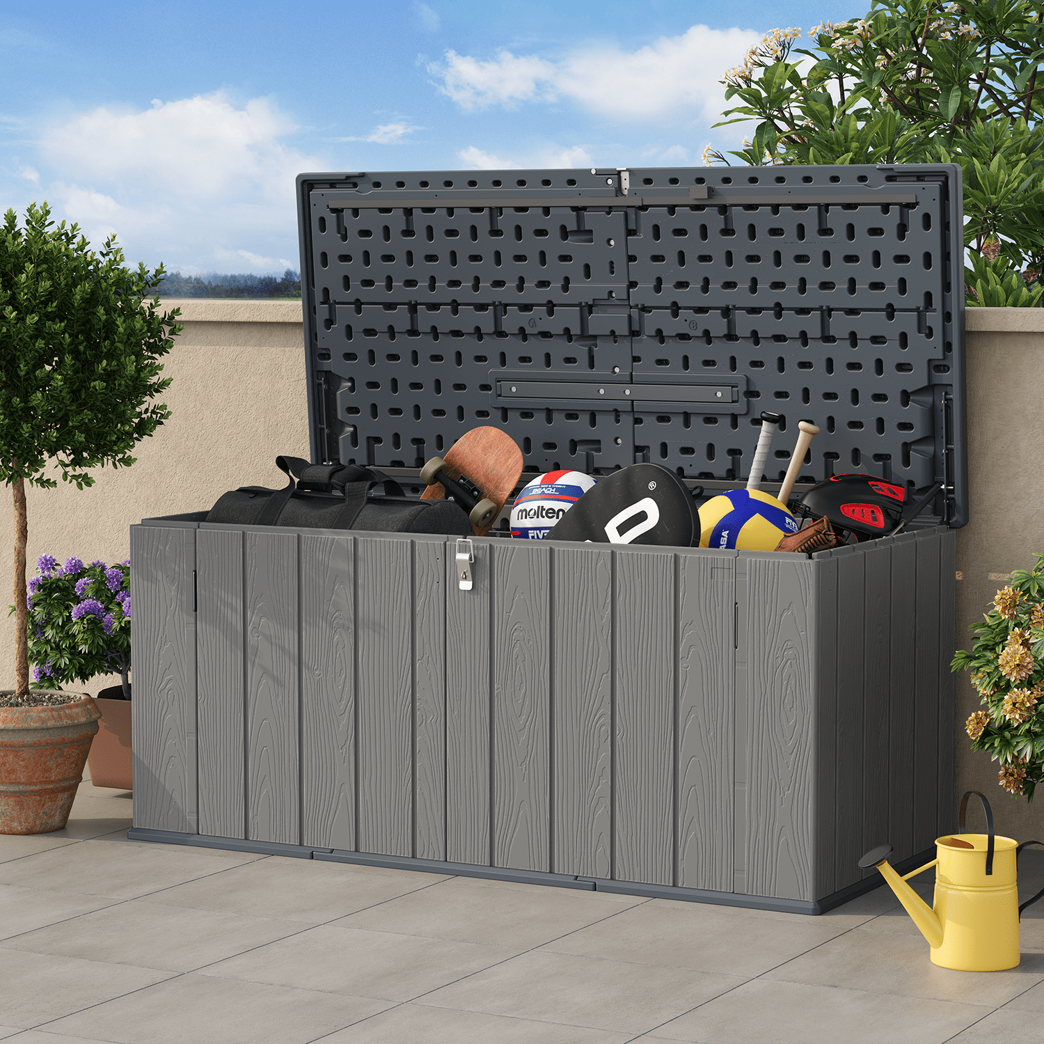 BaPiPro 16 Cu.ft/120Gal Large Outdoor Resin Storage Cabinet with Floor, Waterproof Resin Shed, All-Weather Lockable Large Deck Box for Outdoor, Patio, Backyard, 4.7'x2.2'x2.1'
