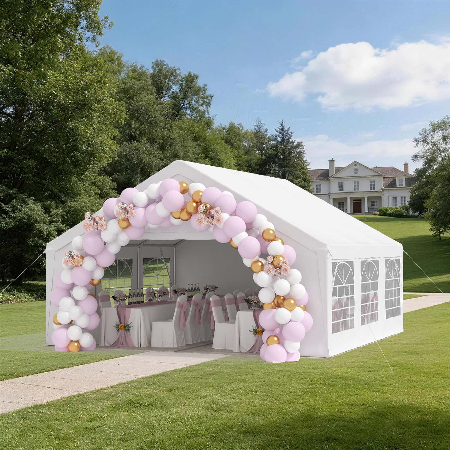 BaPiPro 20x20 FT Heavy Duty Outdoor Party Tent with Removable Sidewalls, Commercial Wedding Marquee, Carport & BBQ Shelter, UPF50+ Waterproof Protection, White