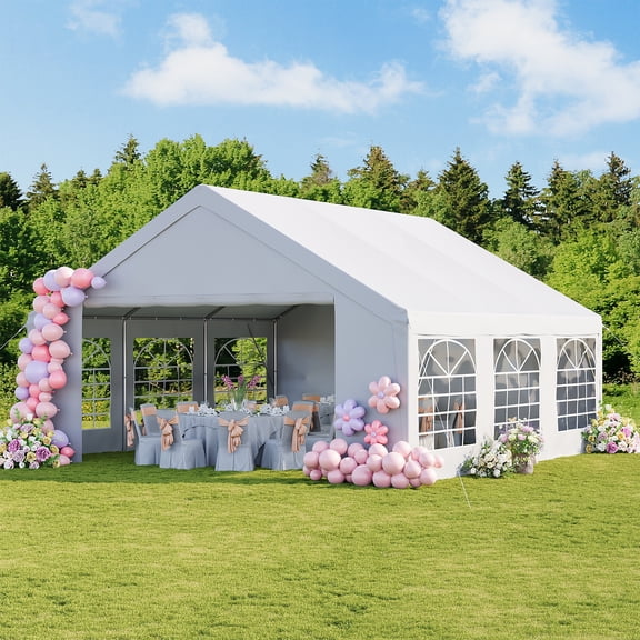 BaPiPro 20x20FT Heavy Duty Event Tent, Large Wedding Party Canopy Tent with 6 Removable Sidewalls & 2 Doors for Outdoor Events, White