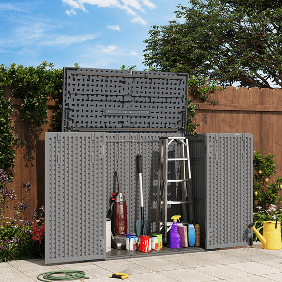 BaPiPro 32 Cu.ft/240Gal Outdoor Resin Storage Shed with Floor, Waterproof Resin Cabinet, All-Weather Tool Plastic Sheds for Outdoor, Patio, Backyard, 4.7'x2.2'x3.9'