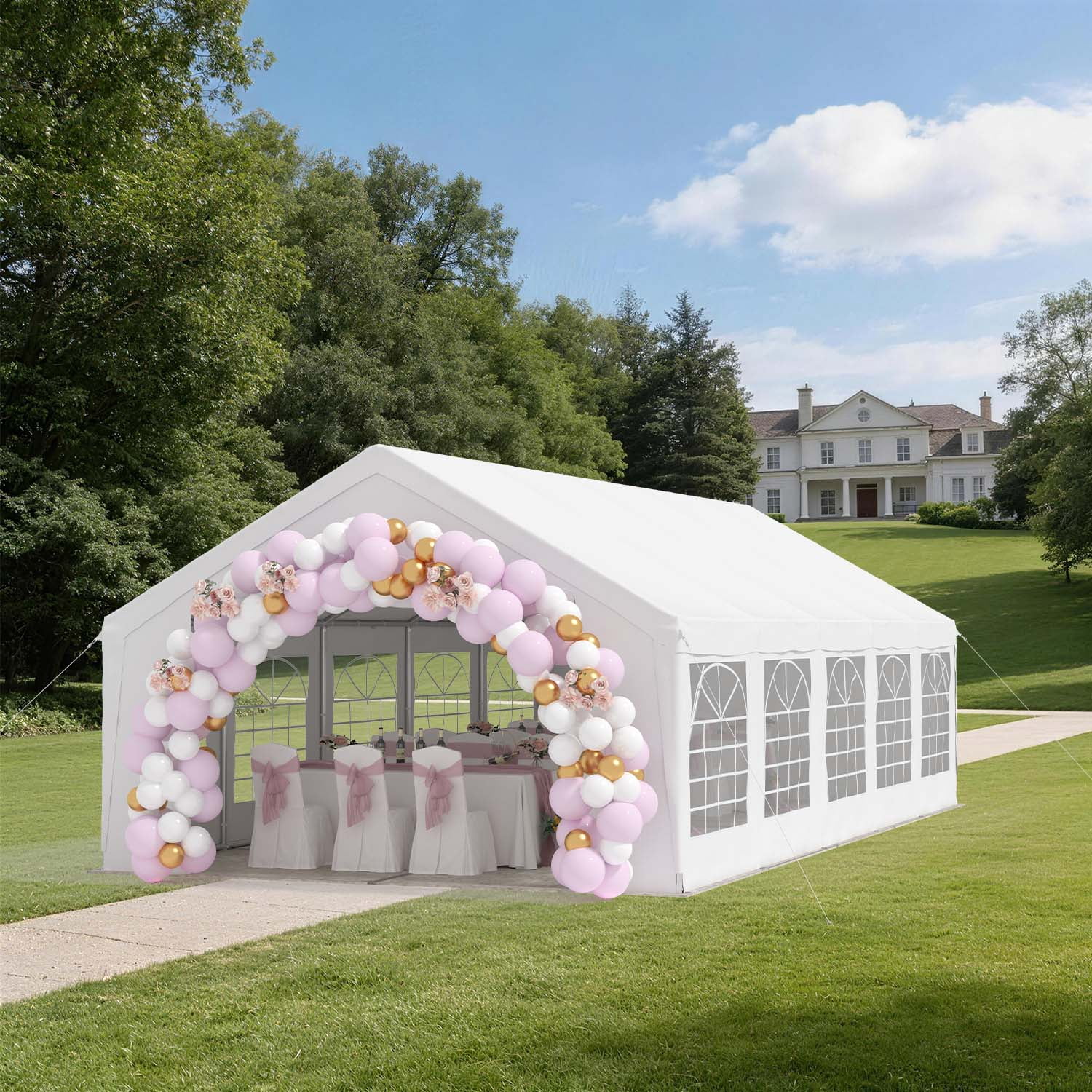 BaPiPro 32x16 FT Heavy Duty Outdoor Party Tent with Removable Sidewalls, Commercial Wedding Marquee, Carport & BBQ Shelter, UPF50+ Waterproof Protection, White