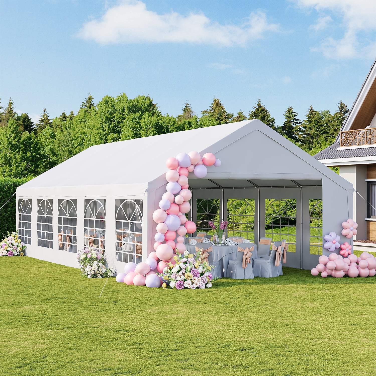 BaPiPro 16X32FT Heavy Duty Event Tent, Large Wedding Party Canopy Tent with 10 Removable Sidewalls & 2 Doors for Outdoor Events, White