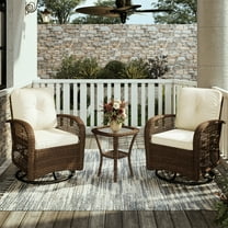 BaPiPro 3pcs Patio Furniture Set, Outdoor Rattan Swivel Gliders Rocker, Wicker Patio Bistro Set with Rocking Chair, Glass Top Side Table, Beige