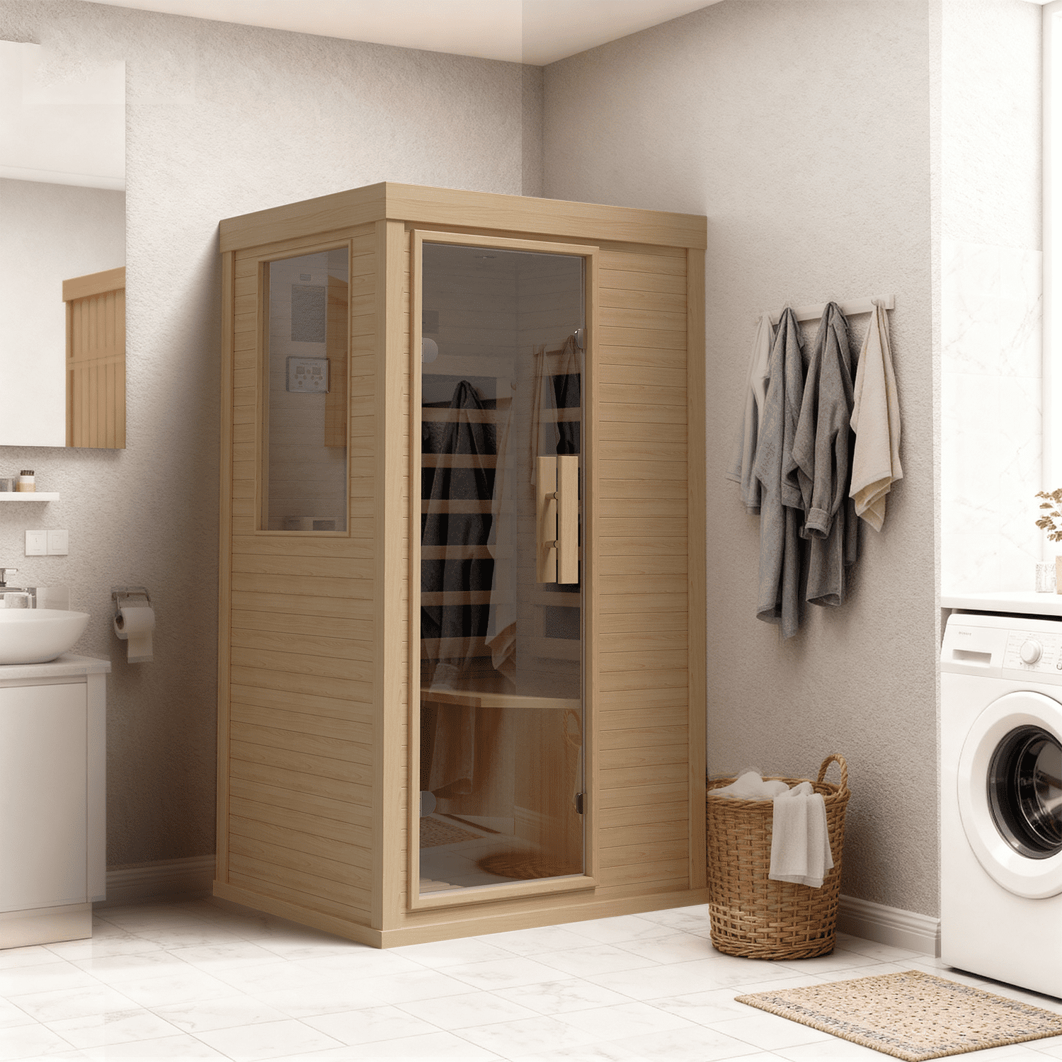 BaPiPro 3x5 FT Infrared Sauna for Home –1 to 2 Person Compact Indoor Spa Room with 4 Infrared Heaters, Canadian Hemlock Wood, Chromotherapy, Bluetooth Speaker