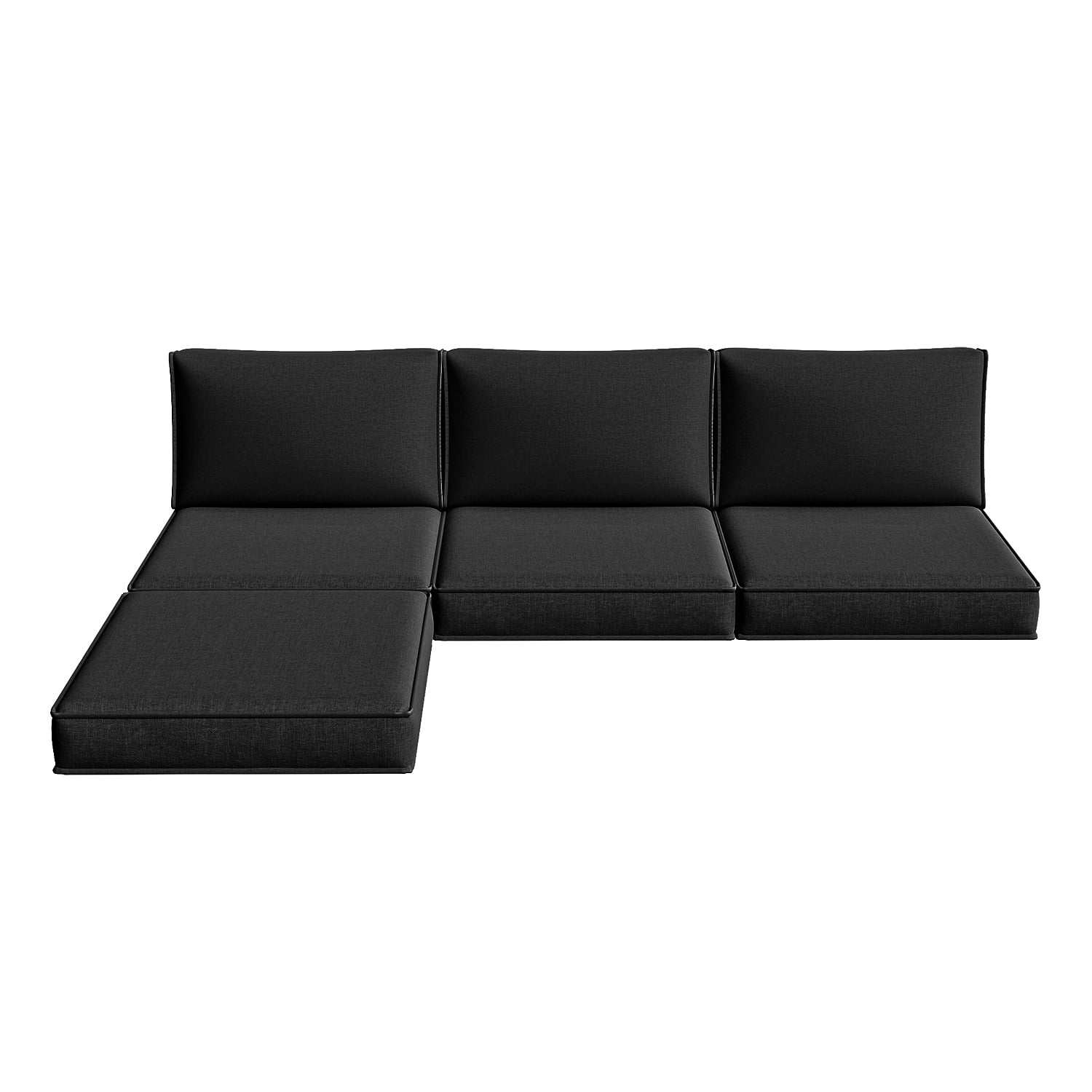 BaPiPro 4-Person Black Outdoor Sectional Sofa Cushions, Waterproof Polyester Patio Cushions with High-Density Sponge, No Assembly Required, for Backyard, Balcony, Deck, Poolside
