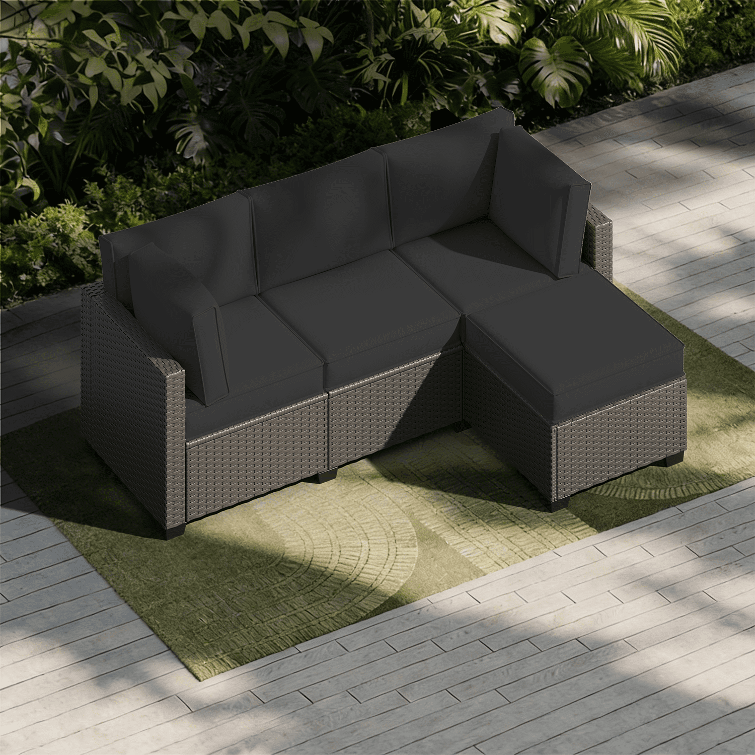 BaPiPro 4-Person Black Outdoor Sectional Sofa Cushions, Waterproof Polyester Patio Cushions with High-Density Sponge & Side Pillows, No Assembly for Backyard, Balcony, Deck & Poolside