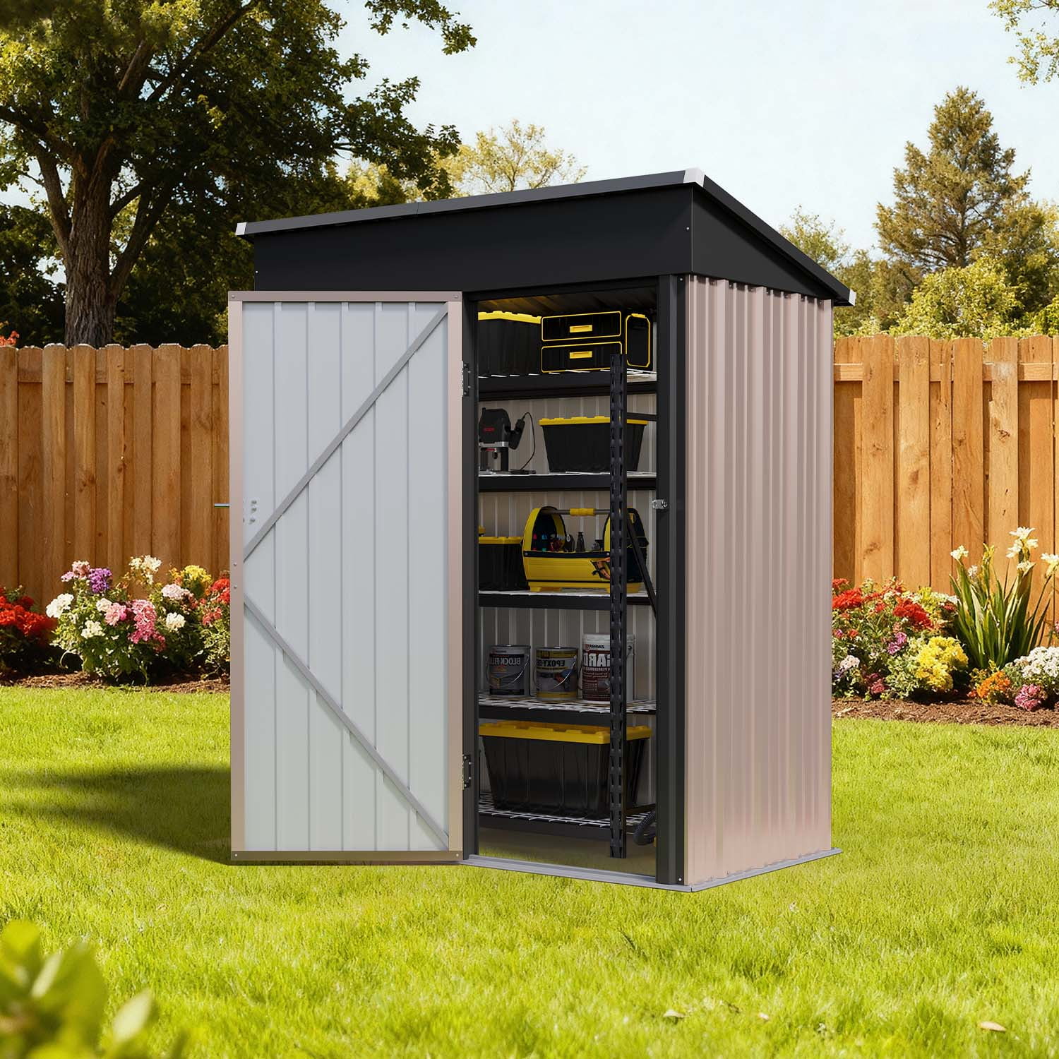BaPiPro 5'x3' Outdoor Storage Shed, Heavy Duty Metal Shed Garden