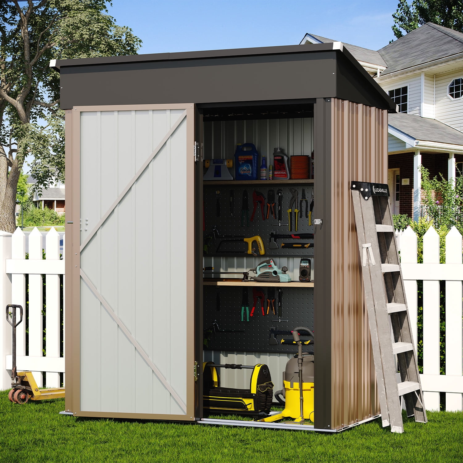 BaPiPro 5x3 FT Outdoor Storage Shed with Base, Lockable Metal Tool