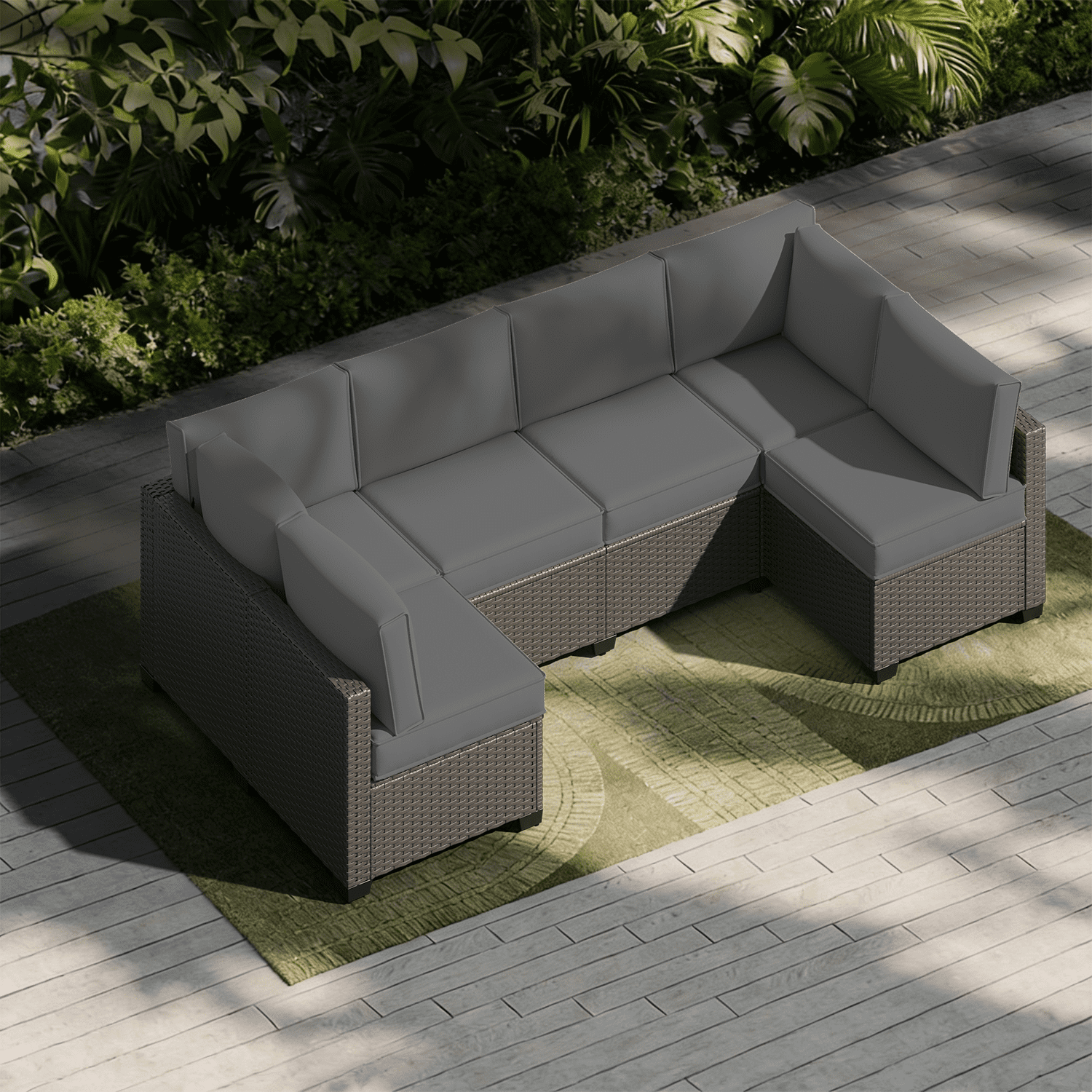 BaPiPro 6-Person Dark Gray Outdoor Sectional Sofa Cushions, Waterproof Polyester Patio Cushions with High-Density Sponge & Side Pillows, No Assembly for Backyard, Porch, Deck & Poolside