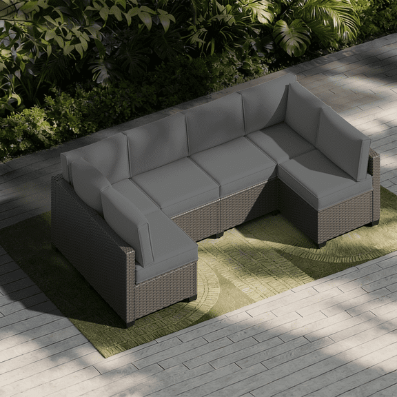 BaPiPro 6-Person Dark Gray Outdoor Sectional Sofa Cushions, Waterproof Polyester Patio Cushions with High-Density Sponge & Side Pillows, No Assembly for Backyard, Porch, Deck & Poolside