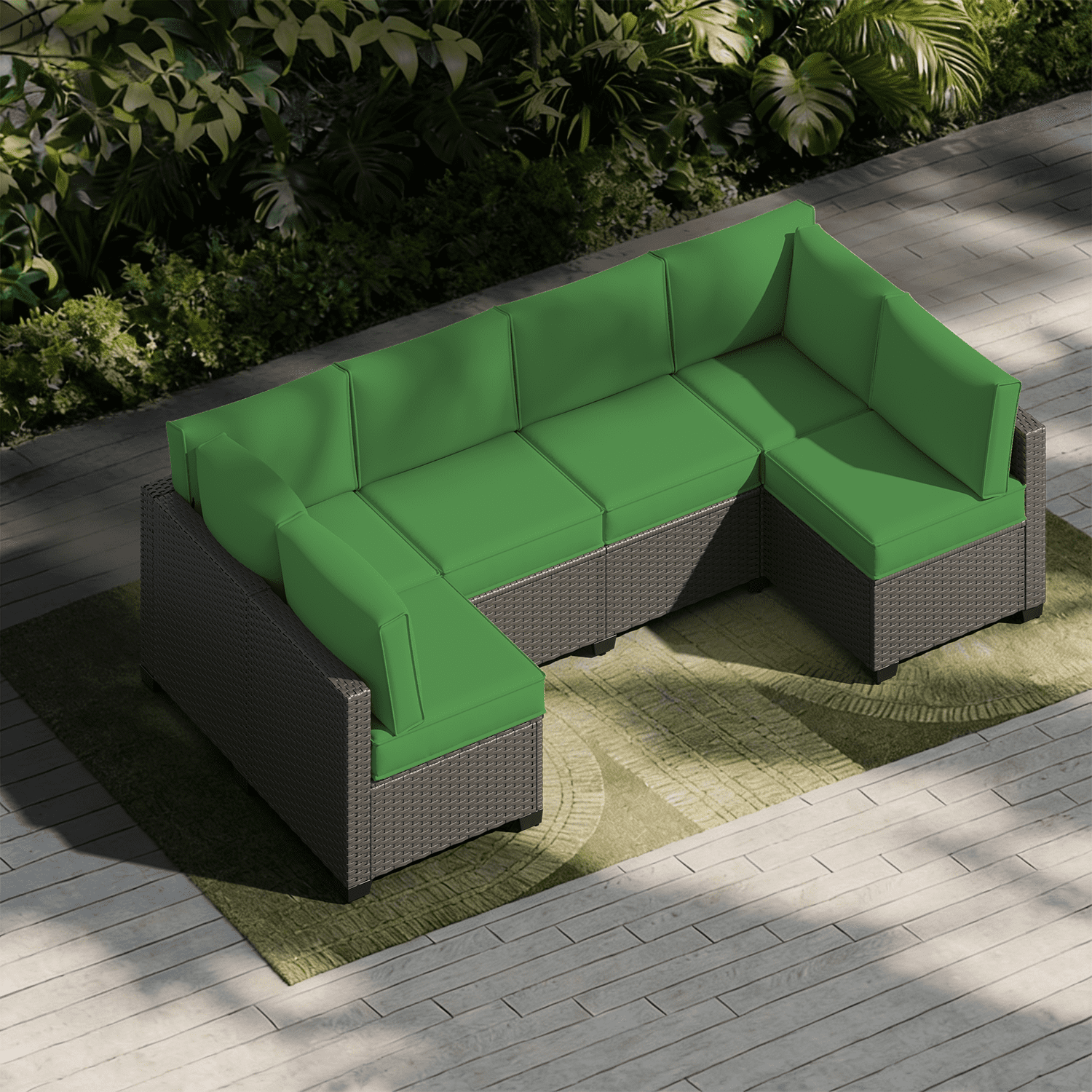BaPiPro 6-Person Dark Green Outdoor Sectional Sofa Cushions, Waterproof Polyester Patio Cushions with High-Density Sponge & Side Pillows, No Assembly for Backyard, Porch, Deck & Poolside