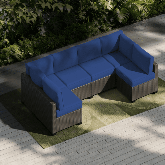 BaPiPro 6-Person Navy Blue Outdoor Sectional Sofa Cushions, Waterproof Polyester Patio Cushions with High-Density Sponge & Side Pillows, No Assembly for Backyard, Porch, Deck & Poolside