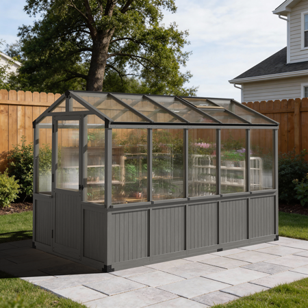 BaPiPro 6'x10' ft Outdoor Wooden Greenhouse, Walk-in Large Green House with Lockable Door, Adjustable Window for Patio, Garden