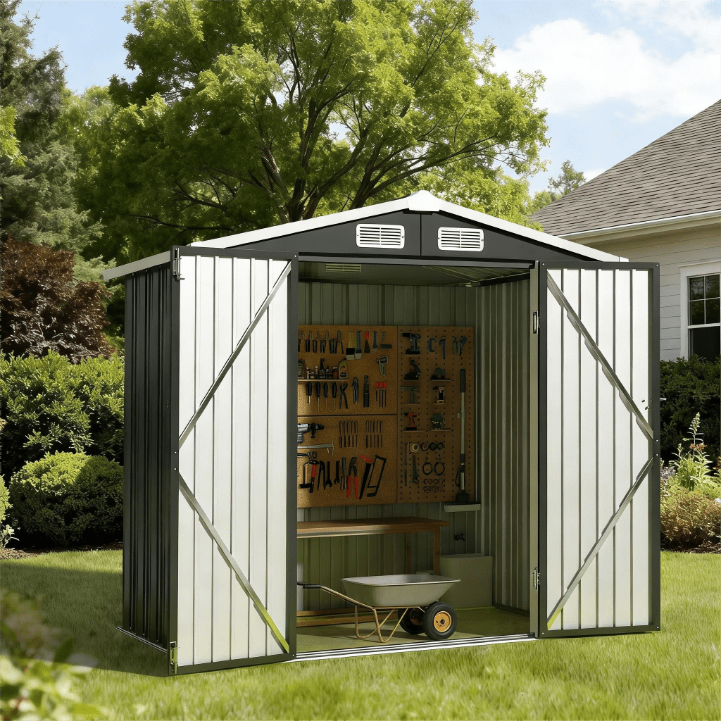 BaPiPro 6'x4' Outdoor Metal Shed - Shed and Outdoor Storage for Garden Tools/Bikes/Garden Equipment, Lockable Waterproof, Black