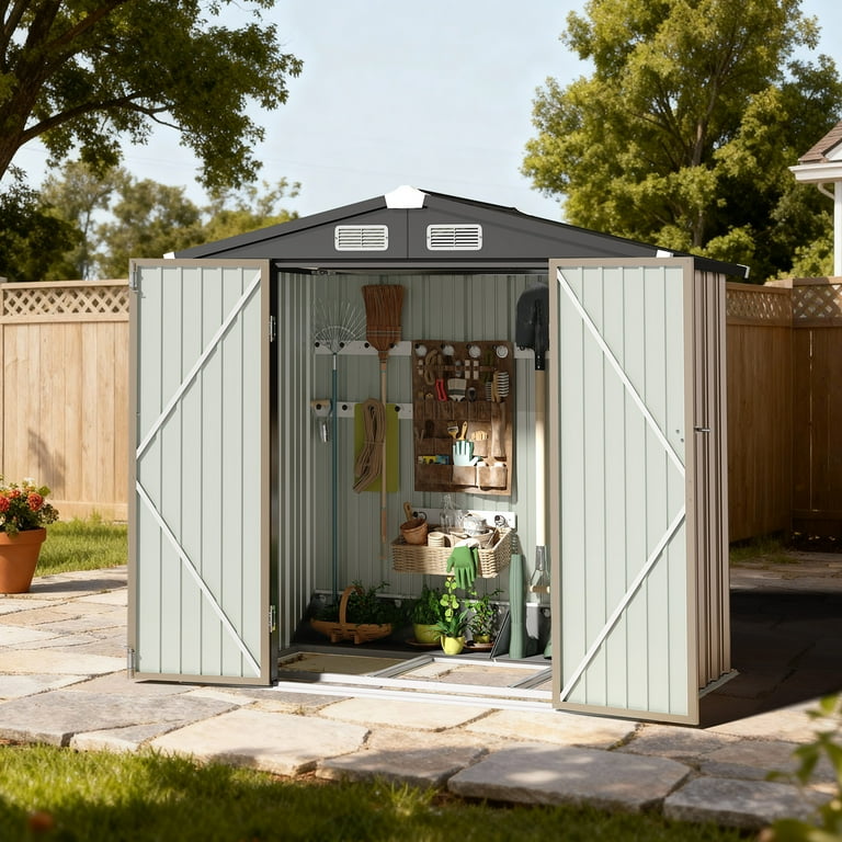 BaPiPro 6'x4' Outdoor Metal Shed with Base - Shed and Outdoor