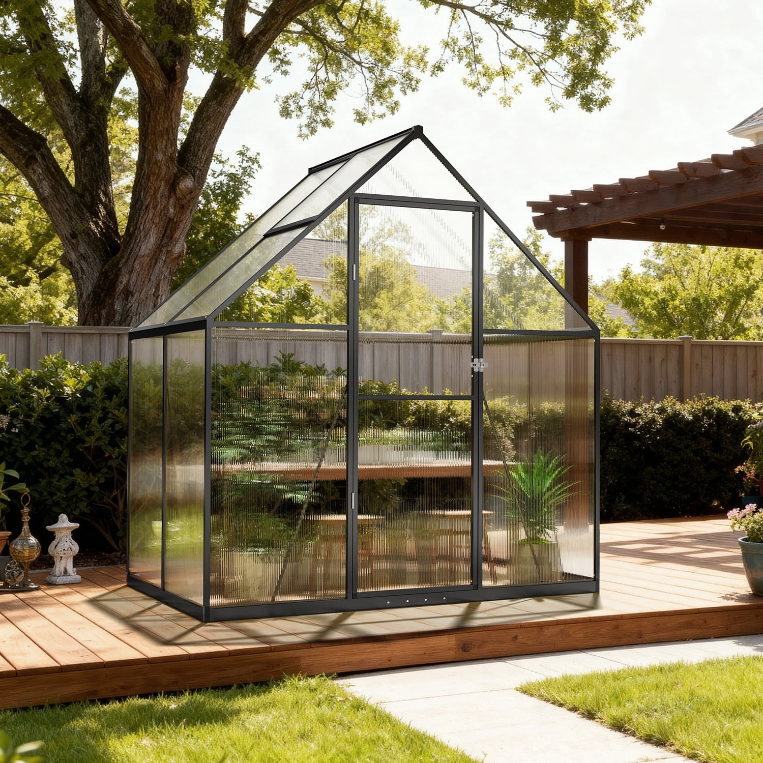 BaPiPro 6'x4' Outdoor Walk-in Greenhouse, Heavy-Duty Aluminum Frame, UV-Resistant Panels, Door & Roof Vent for Backyard Patio Winter Gardening & Seed Starting